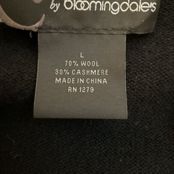 Bloomingdale’s Sweater Women's L Black Cardigan Long Ruffled Wool Cashmere Blend - Picture 14 of 14